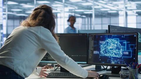 Admin panicking after computer crash affecting server room AI workloads Stock Photos