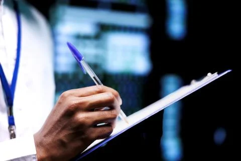 Admin performing server diagnostic tests Foto stock