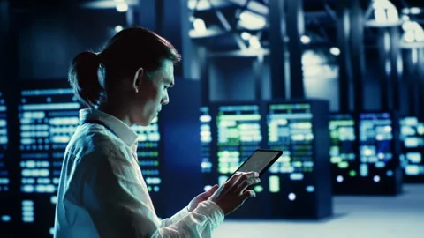 Admin runs code in data center Stock Footage 250293235