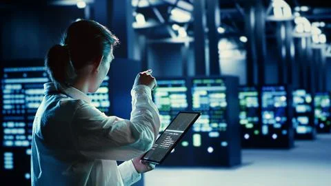 Admin runs code in data center Stock Photos