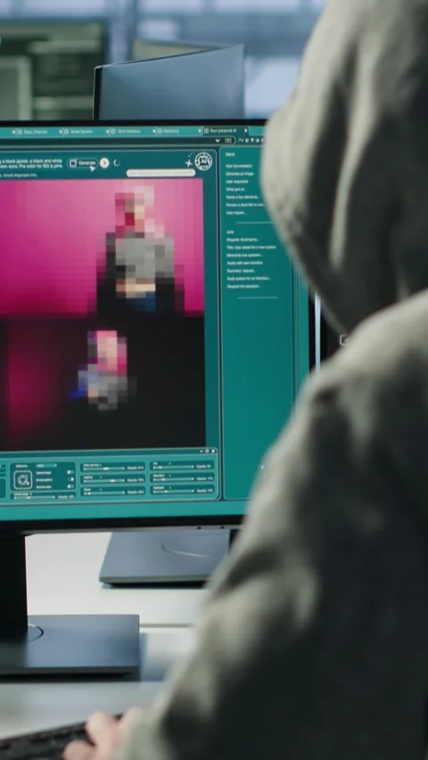 Admin in server hub coding AI program turning text prompt into photos Stock Footage 319553082