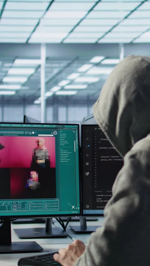 Admin in server hub coding AI program turning text prompt into photos Stock Footage 319556736