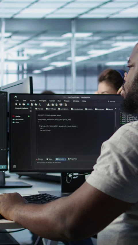 Admin in server hub tasked with protecting valuable data against hacking attacks Stock Footage 319534748