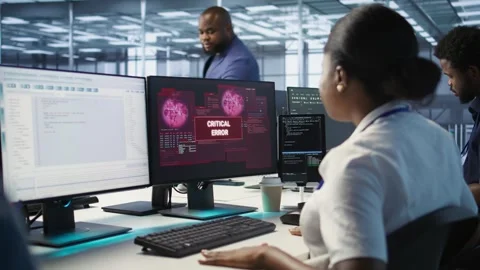 Admin in server hub trying to protect gear from hacker attack Stock Footage 319540779