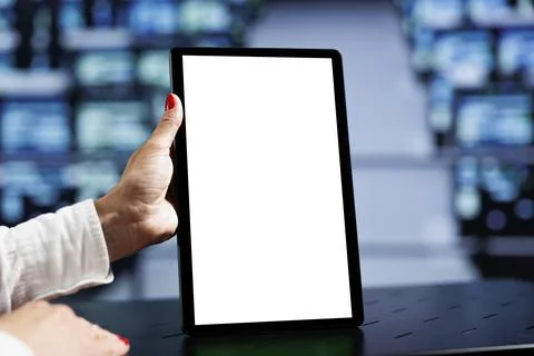 Admin uses mock up tablet for server rig Stock Photos