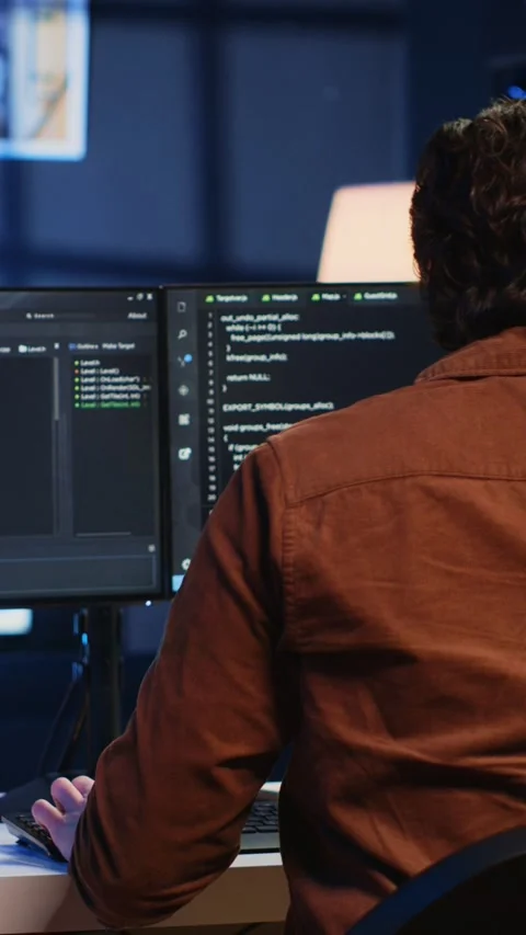 Admin using javascript coding language to fortify IT security Stock Footage 264512300