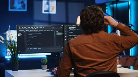 Admin using javascript coding language to fortify IT security Stock Photos
