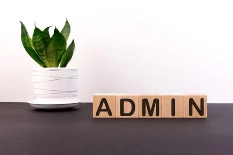 ADMIN word built with letter cubes on a black table Foto stock