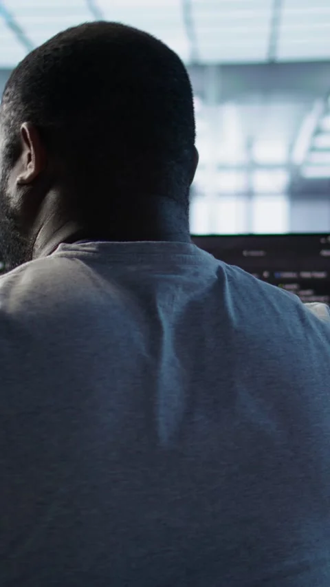 Admin working in computer network security data center listening music Stock Footage 319535610