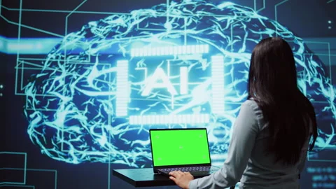 Admin works on mockup notebook to automatize tasks using artificial intelligence Stock Footage 278700441