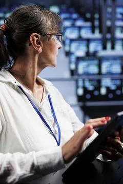 Admin writes server racks recovery plan Fotos Stock