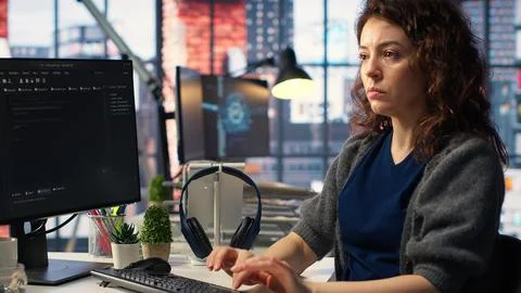 Admin writing code doing maintenance on artificial intelligence neural networks Stock Photos