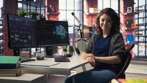 Admin writing code doing maintenance on artificial intelligence neural networks Stock Photos