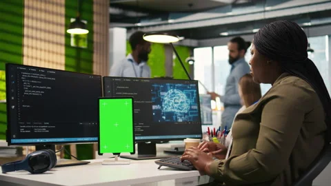 Admin writing code on isolated screen tablet, developing machine learning APIs Stock Footage 313016873