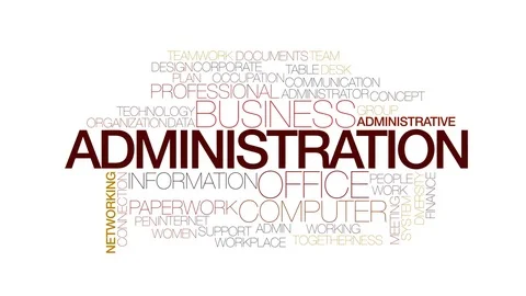 Administration animated word cloud, text design animation. Kinetic typography. Stock Footage 72889153