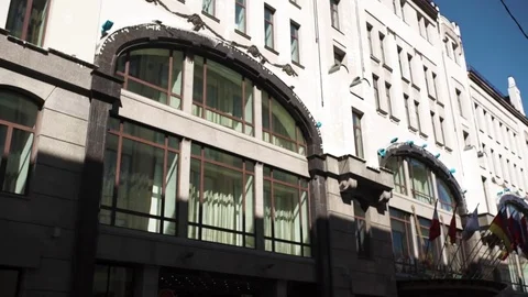 Administration building with flags of the countries. Flags of European Union Stock Footage 83141125