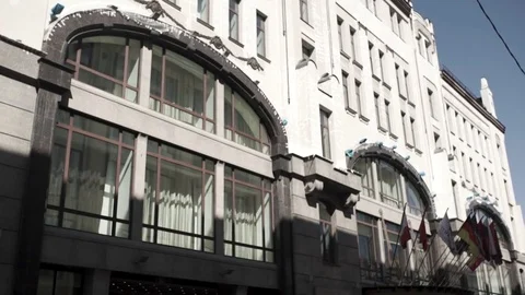 Administration building with flags of the countries. Flags of European Union Stock Footage 83141126