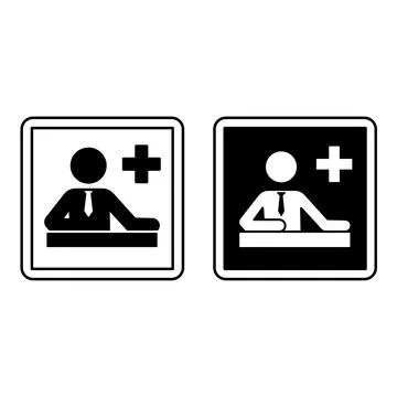 Administration Signs. Black and White Vector Icons. Man in a Tie Sitting at.. Stock Illustration