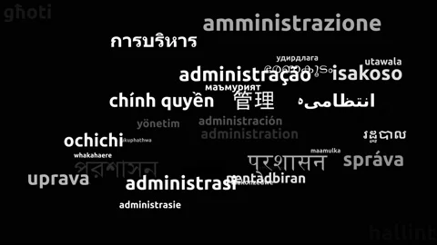 Administration Translated in 42 Worldwide Languages Endless Looping 3d Zoomin Video stock 145214206