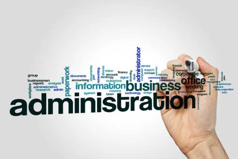 Administration word cloud concept on grey background Foto stock