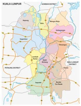 Administrative and road vector map of the Malaysian capital Kuala Lumpur Stock Illustration