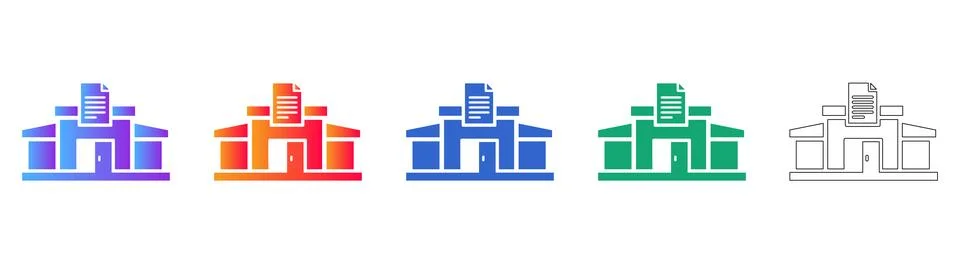 Administrative Building and Documentation Icon Set Stock Illustration