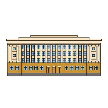 Administrative building with a symmetrical classical facade and columns. Il.. Ilustración de archivo