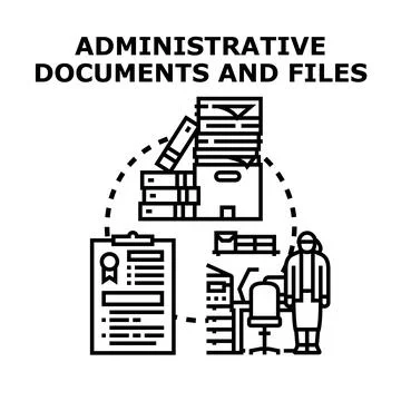 Administrative documents and files for office management tasks Stock Illustration