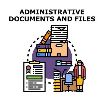 Administrative documents and files for office management tasks Stock Illustration