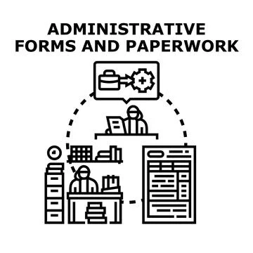 Administrative forms paperwork filling and management process Stock Illustration