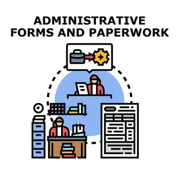 Administrative forms paperwork filling and management process Stock Illustration