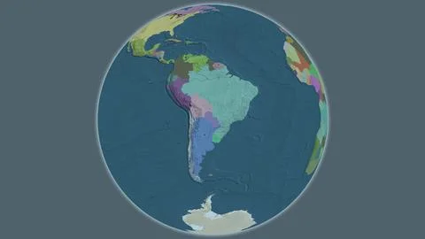 Administrative globe map centered on Paraguay イラスト素材