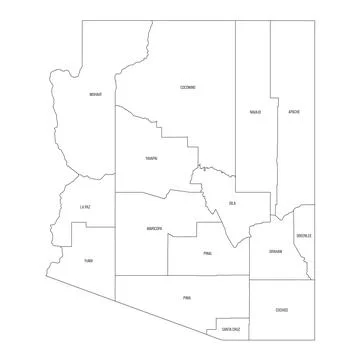 Administrative Map of Arizona, AZ Stock Illustration