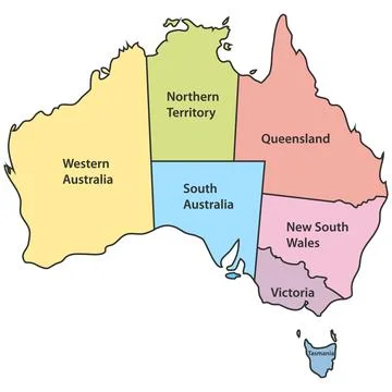 Administrative Map of Australia with States Borders and Names in Pastel Stock Illustration