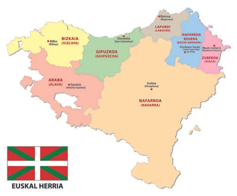 Administrative map of the basque country with flag Stock Illustration