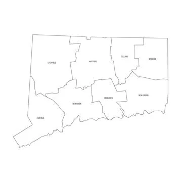 Administrative Map of Connecticut, CT Stock Illustration