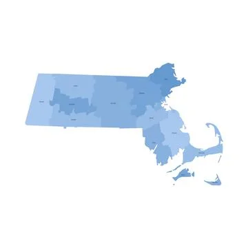 Administrative Map of Massachusetts, MA Illustrazione stock
