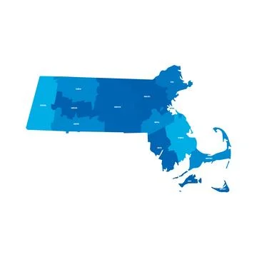 Administrative Map of Massachusetts, MA Illustrazione stock