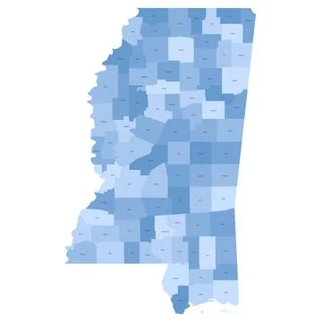 Administrative Map of Mississippi, MS Stock Illustration