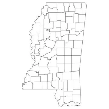 Administrative Map of Mississippi, MS Stock Illustration
