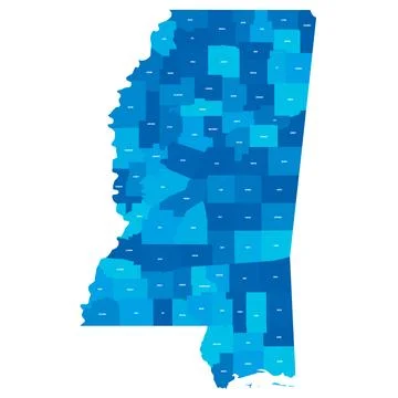 Administrative Map of Mississippi, MS Stock Illustration