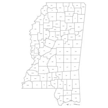 Administrative Map of Mississippi, MS Stock Illustration