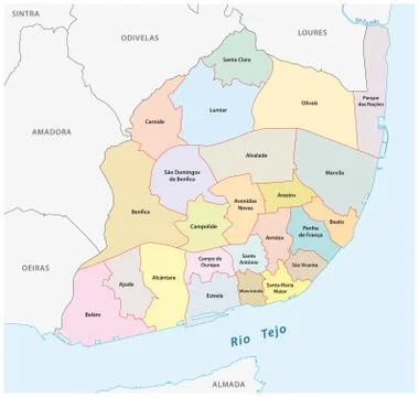 Administrative map of the new city structure of Lisbon Stockillustratie