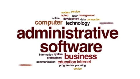 Administrative software animated word cloud, text design animation. Stock Footage 81532736