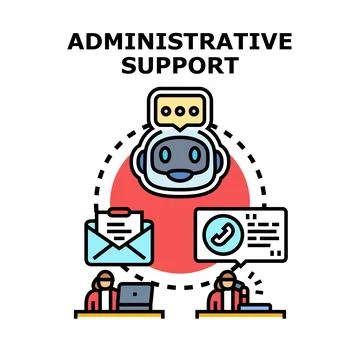 Administrative support concept with virtual assistant and agent interactions Stock Illustration