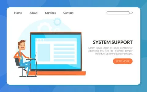 Administrative Support Service with Sysadmin Fixing Server on Computer Screen Stock Illustration