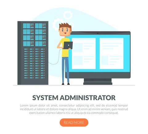 Administrative Support Service with Sysadmin Fixing Server on Computer Screen Stock Illustration