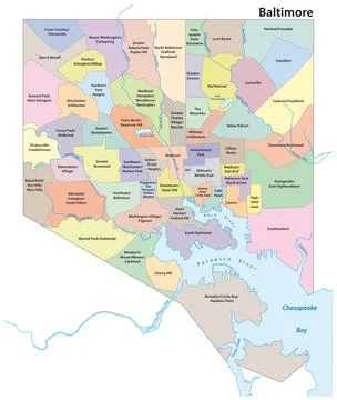 Administrative vector map of the city of Baltimore, Maryland, United States Ilustração Stock