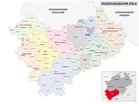 Administrative vector map of the Cologne region Stock Illustration
