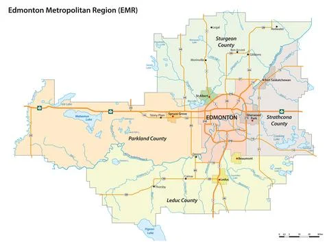 Administrative vector map of the Edmonton Metropolitan Region, Alberta, Canada Stock Illustration